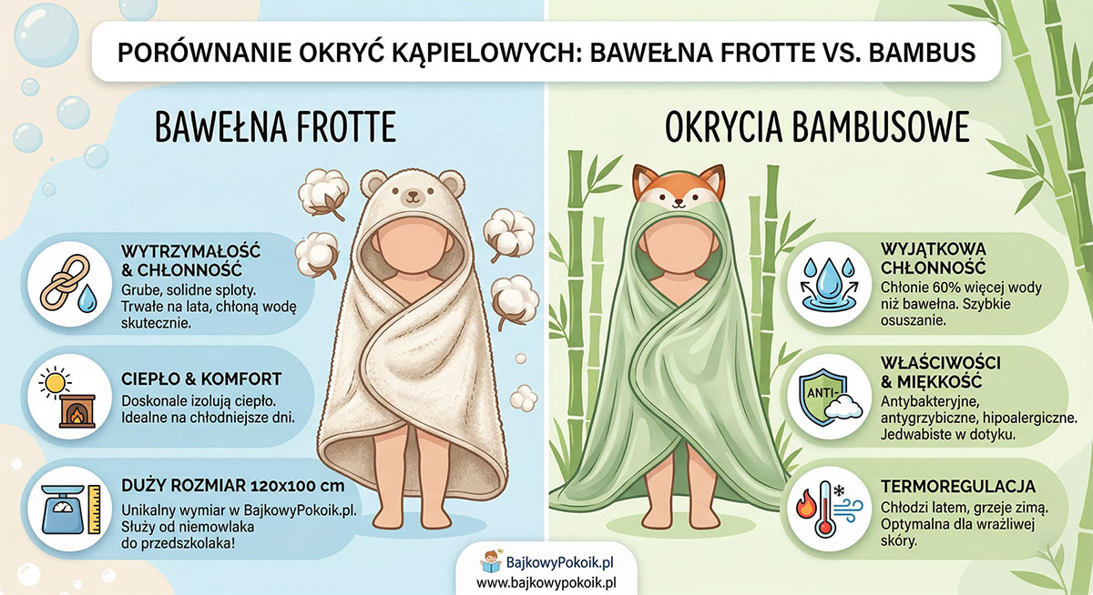Porównanie okrycia kąpielowego frotte bawełna do bambusowego